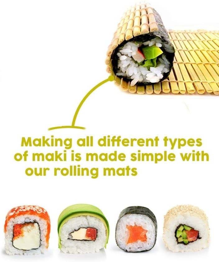 Bamboo Sushi Making Kit with Maki Maker, Sushi Mat, Onigiri Mold Set, Sushi Plate, Chopstick Set, Rice Paddle V7490