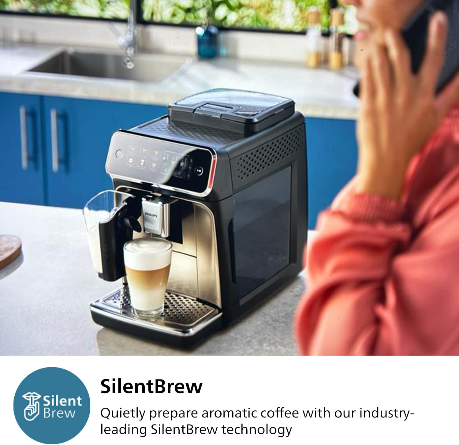 Fully Automatic Espresso Machine with Touch Display, Milk Frother, Ceramic Grinder, AquaClean Filter, Black Chrome A985