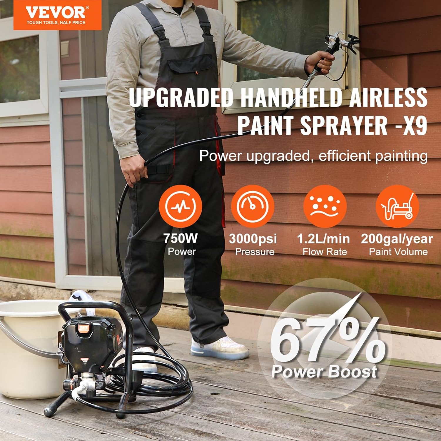 Stand Airless Paint Sprayer, 3000PSI 750W Electric Airless Sprayer T866220
