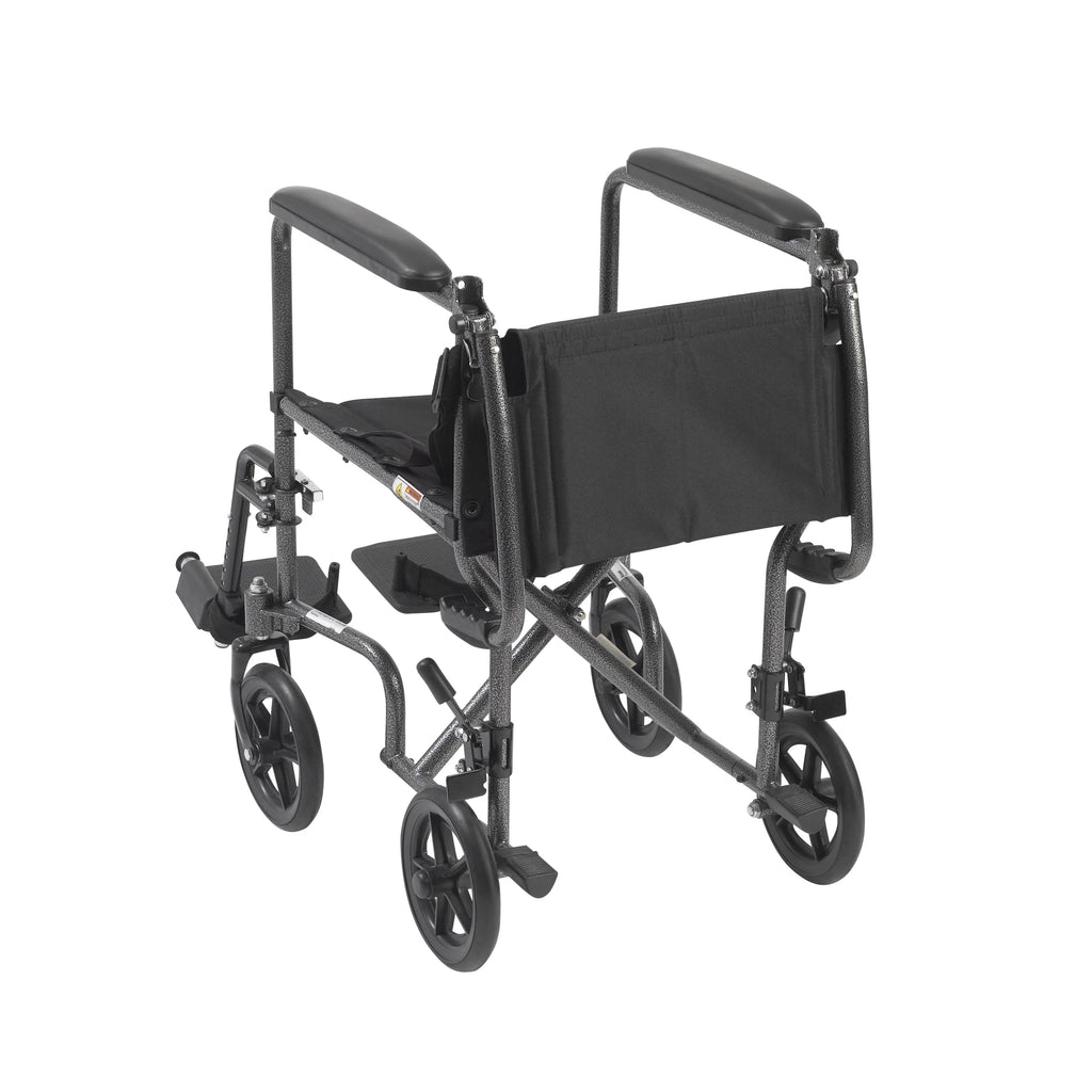 Lightweight Steel Transport Wheelchair, Fixed Full Arms, 19" Seat Y311781