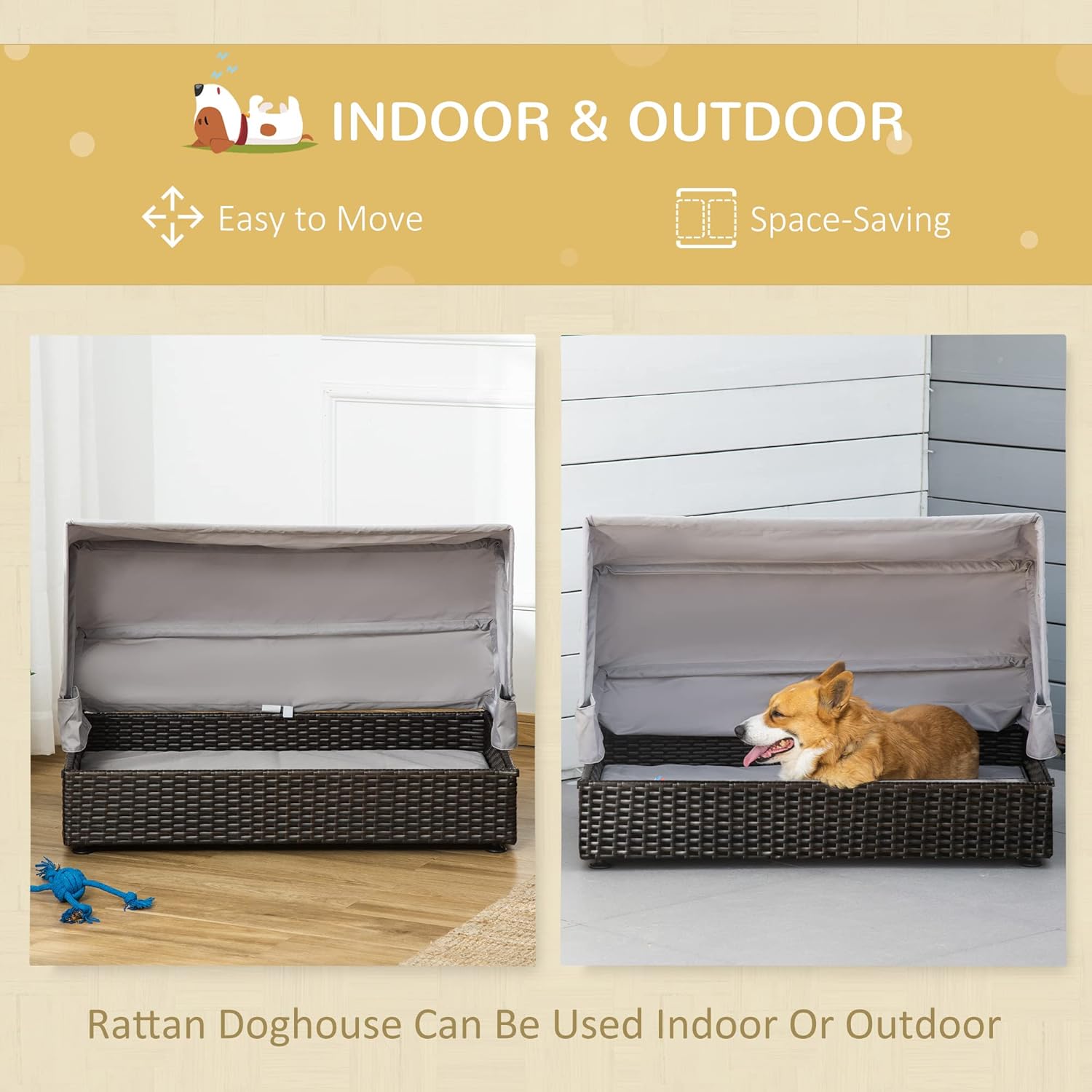 Elevated Rattan Pet Sofa with Waterproof Cushion T3451