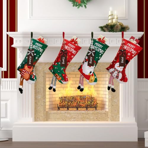4 Pack Christmas Stockings with Name Tags, 18" Large Non-Woven Xmas Stocking R920445