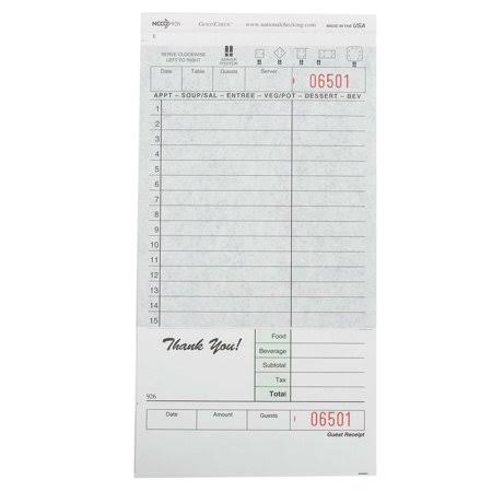 Carbon Backed Guest Check Board - 2 Part Green, 15 Line, 4.20 x 8.25 inch - 2500 per CASE C9149