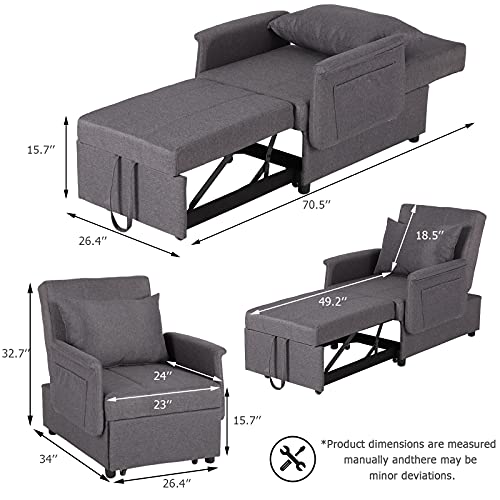 Black 3 in 1 Pull Out Sleeper Sofa Chair with Pillow M667