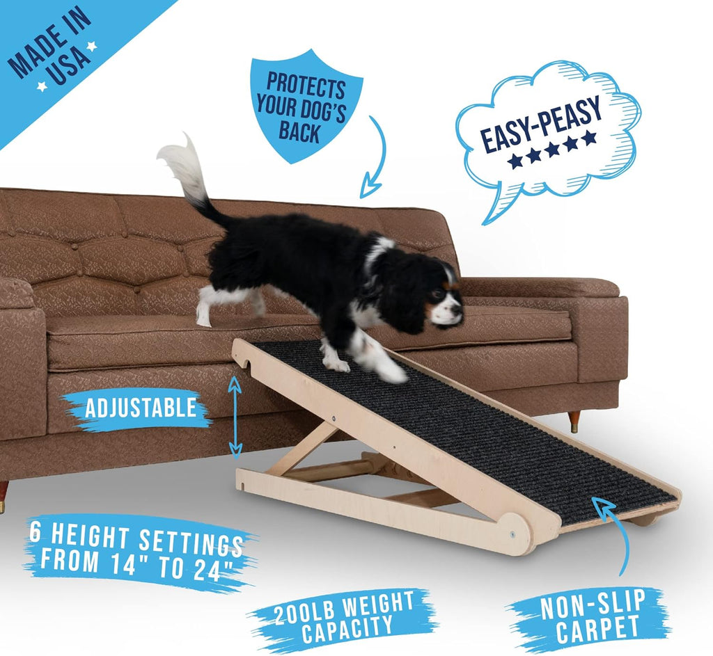 Adjustable Dog Ramp with Paw Traction Mat, 40" Long, 14” to 24”, Rated for 200LBS M9366