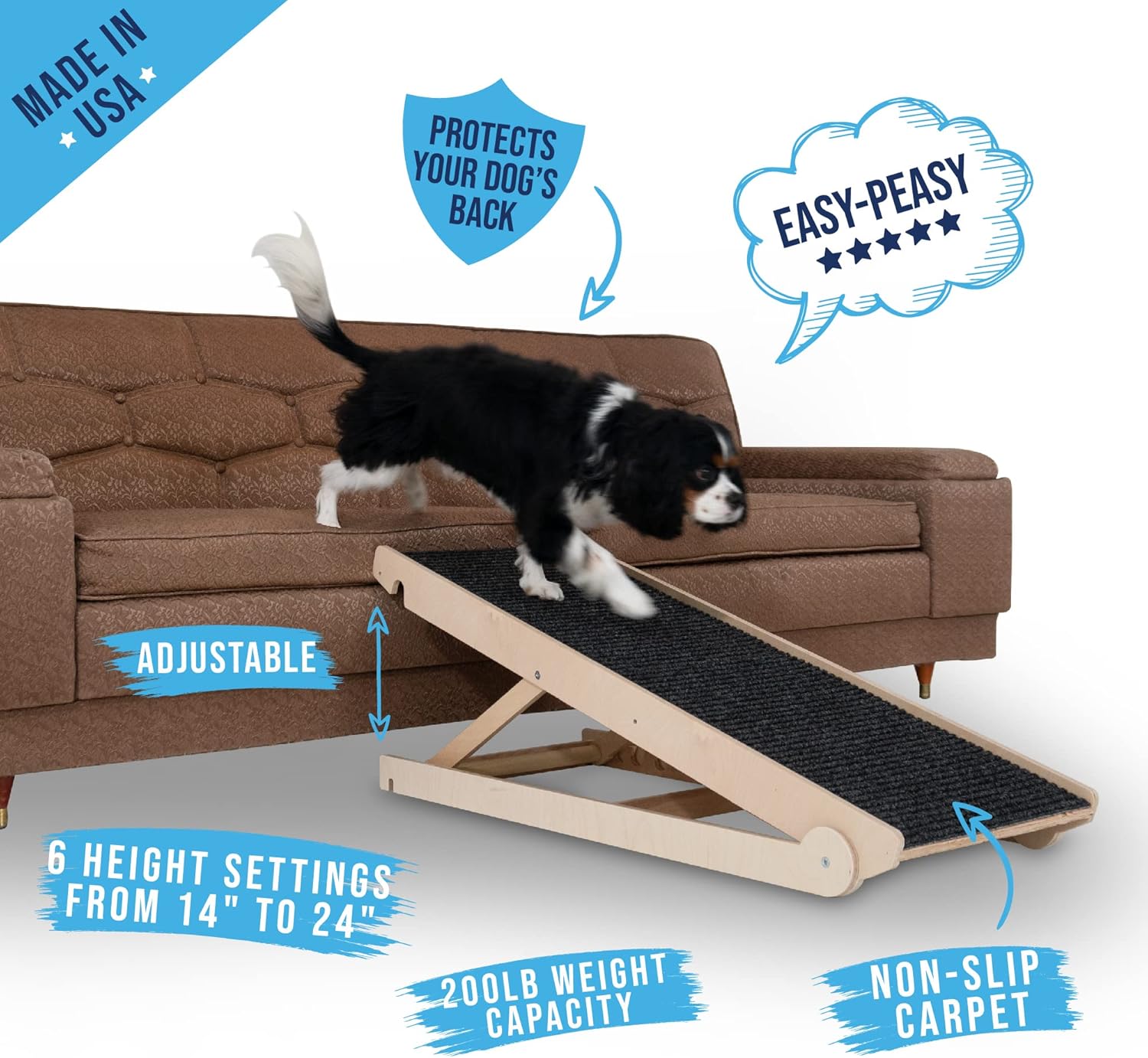 Adjustable Dog Ramp with Paw Traction Mat, 40" Long, 14” to 24”, Rated for 200LBS M9366