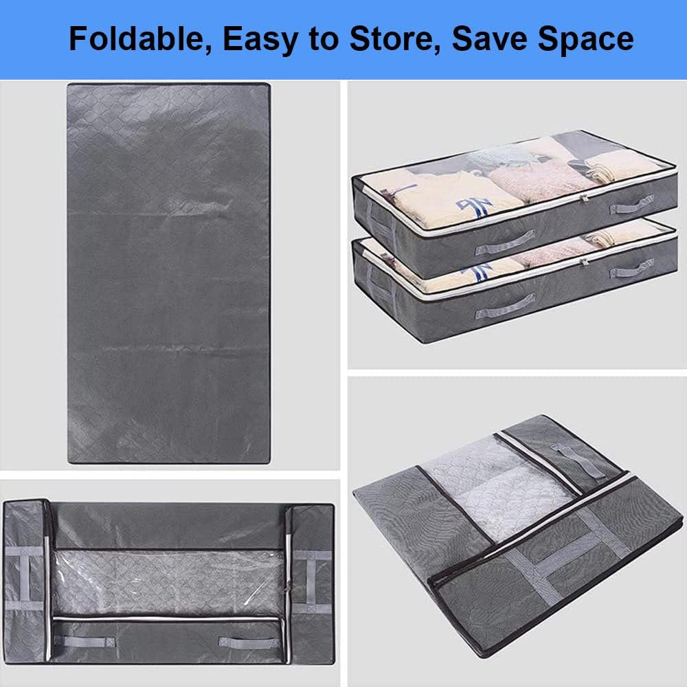 Black 4-Pack Large Underbed Storage Bags with Clear Window and Handles G8221