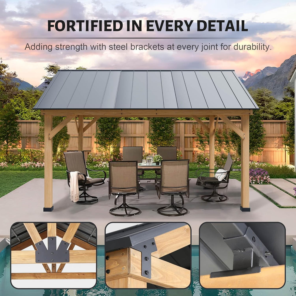13' x 15' Wood Cedar Gazebo with Galvanized Steel Roof K750603