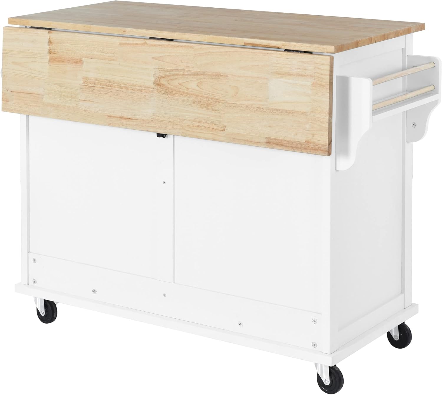 Mobile Kitchen Island Cart with Spice Rack and Towel Rack, Rolling Kitchen Island with Drop Leaf, 2 Drawers and Sliding Barn Doors Y8263
