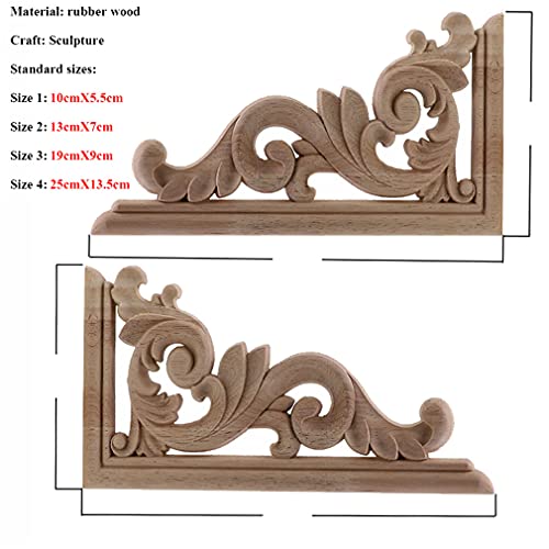 Natural Floral Wood Carved Wooden Figurines Corner Appliques Frame Wall Door Furniture Wood Carving Decorative 10cmX55cm D66426