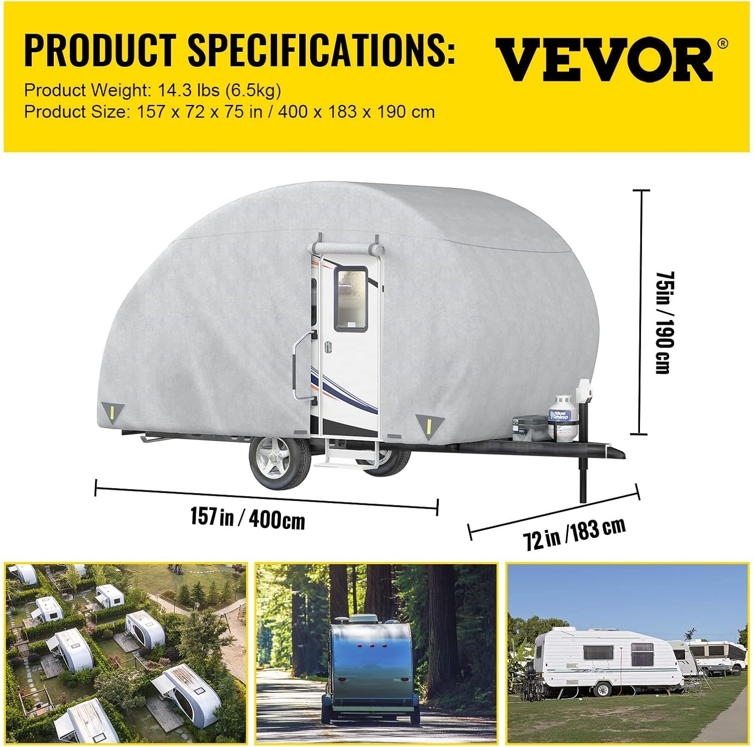 Upgraded Non-Woven 4 Layers Teardrop Trailer Cover with Storage Bag X60811