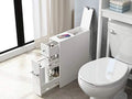 White Slim Bathroom Storage Cabinet with Toilet Paper Holder and Slide Out Drawer P834
