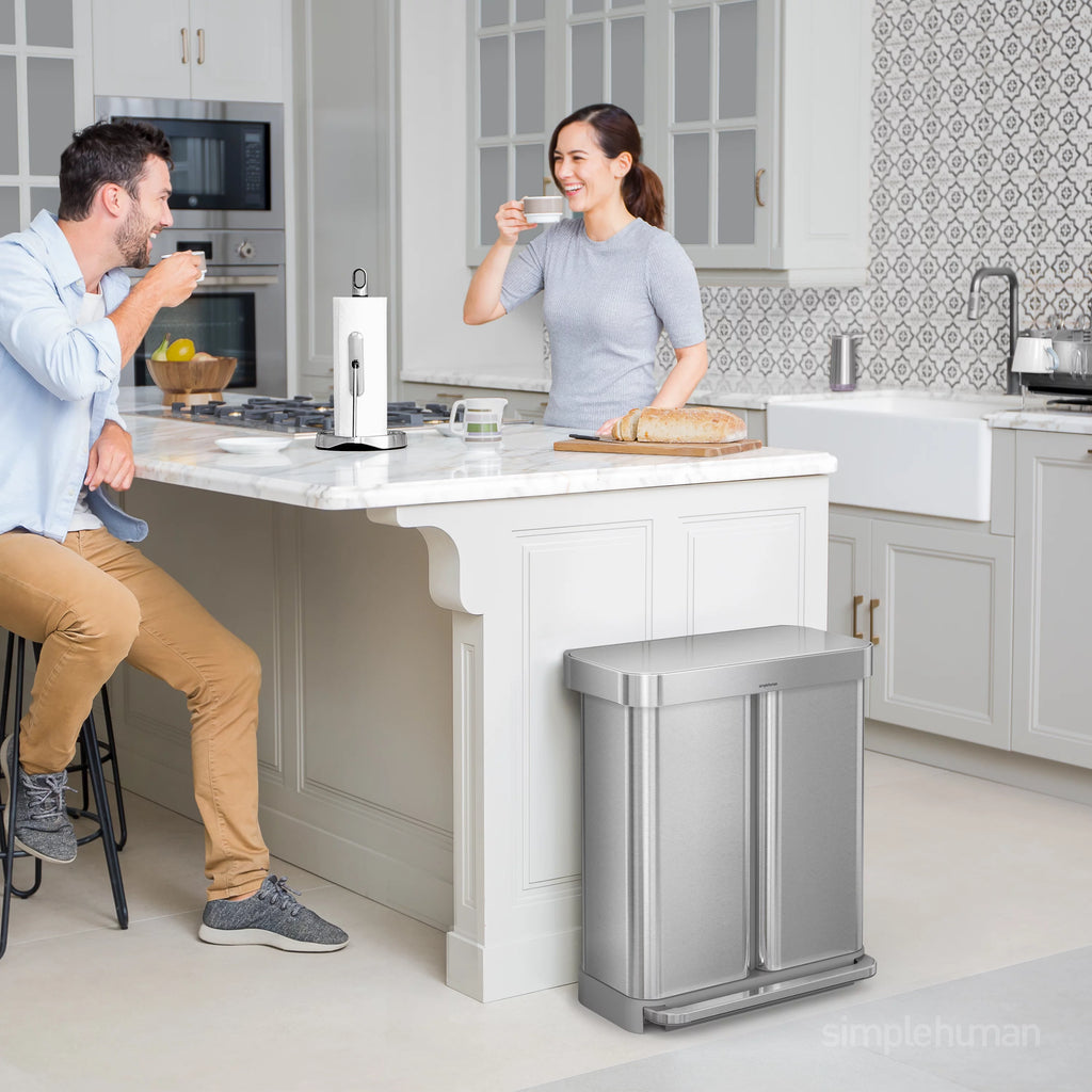 58 Liter Stainless Steel Dual Compartment Recycler Step Trash Can Y997877