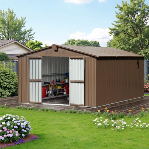 Brown Steel Outdoor Storage Shed C427926