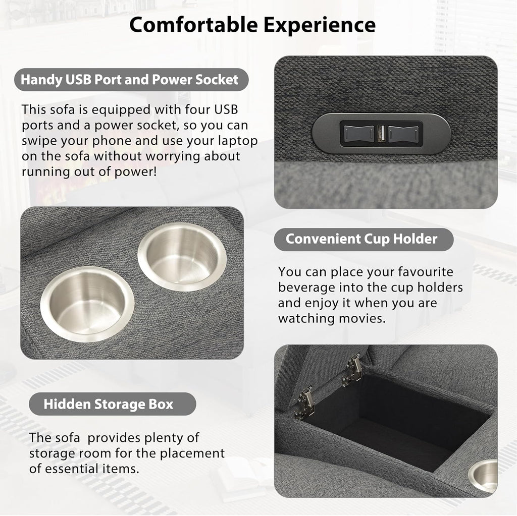 104'' L-shaped Power Recliner Sofa Couch with Storage Box, Cup Holders, USB Ports, Dark Grey Q10858