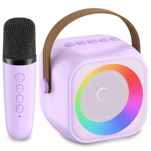 Mini Karaoke Machine with 2 Wireless Microphone & LED Lights W296011
