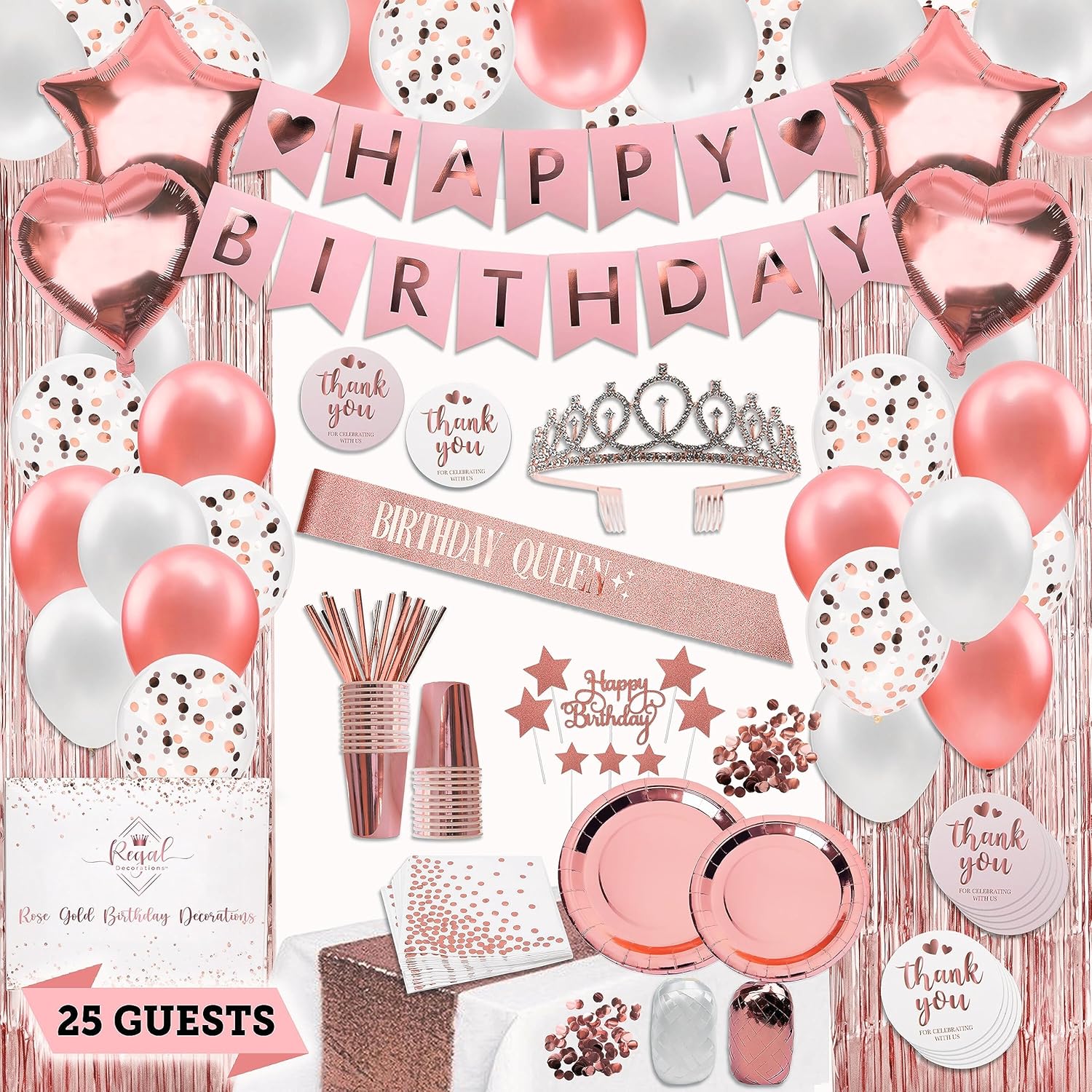225 PC Rose Gold Birthday Party Decorations Kit D834