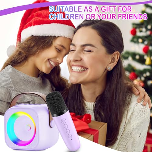 Mini Karaoke Machine with 2 Wireless Microphone & LED Lights W296011