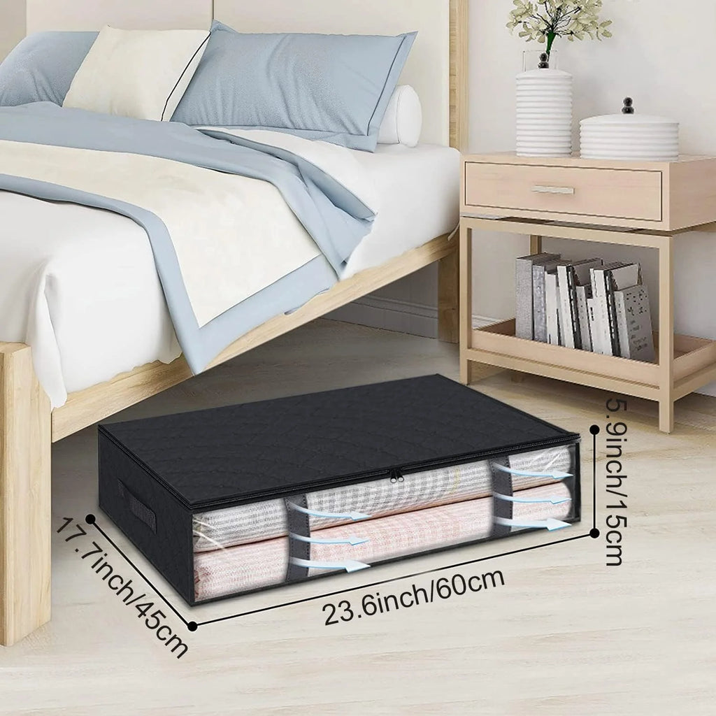 Black 4-Pack Large Underbed Storage Bags with Clear Window and Handles G8221