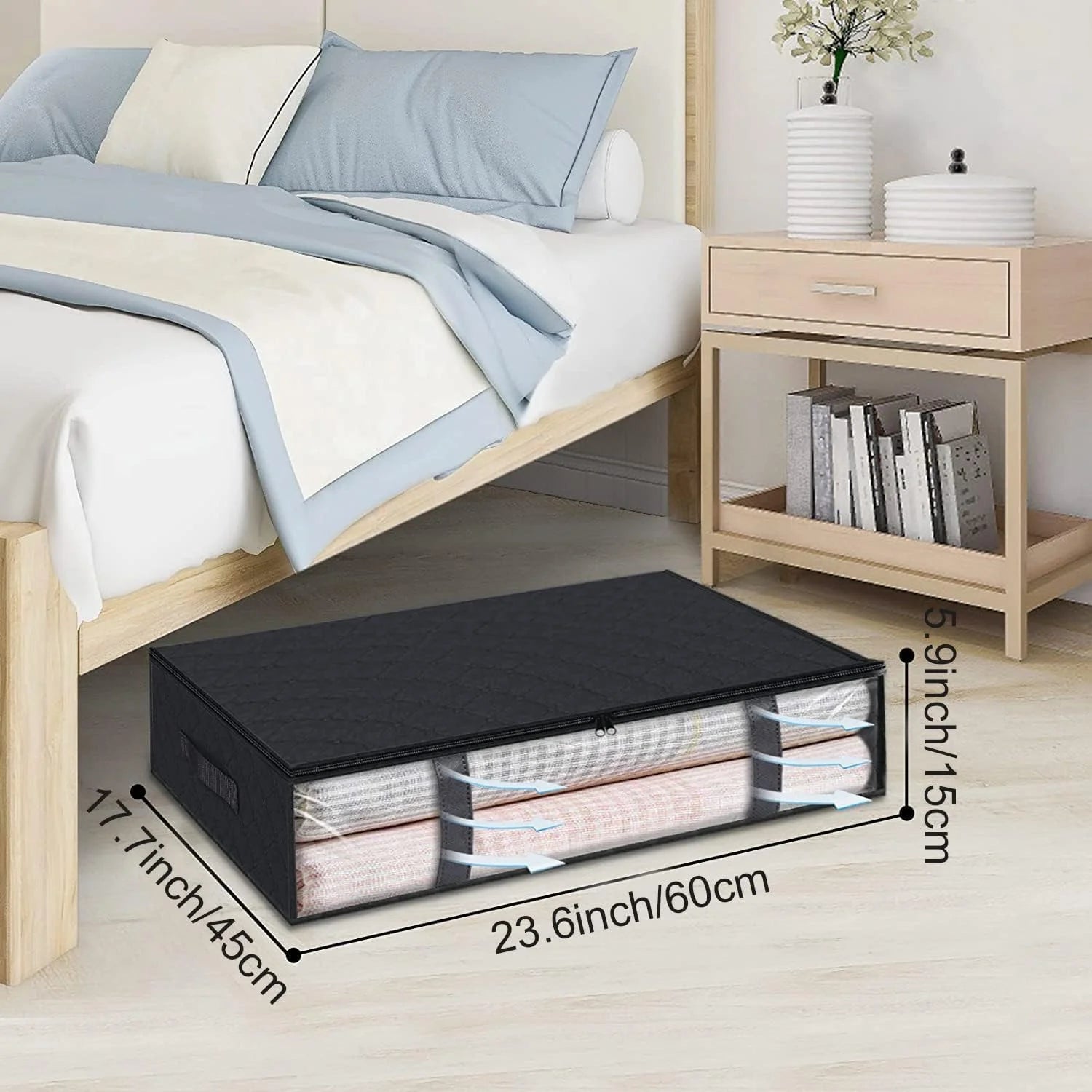 Black 4-Pack Large Underbed Storage Bags with Clear Window and Handles G8221