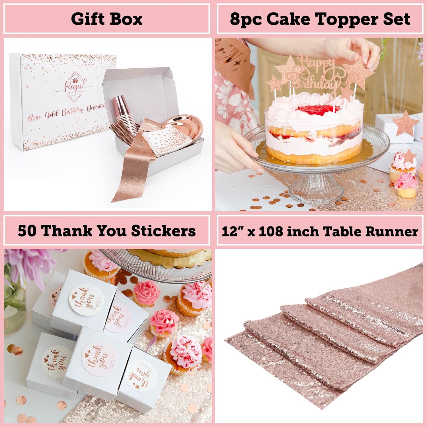 225 PC Rose Gold Birthday Party Decorations Kit D834