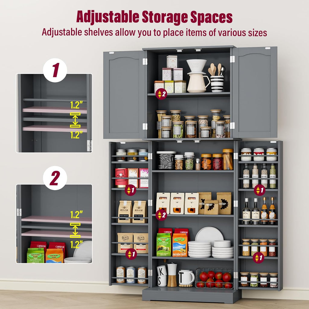 Gray Tall Freestanding Kitchen Pantry Cabinet with Doors and Shelves C345168