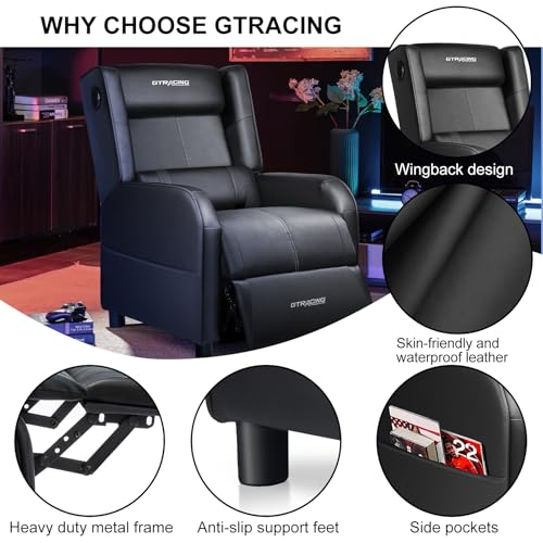 Black Gaming Recliner Chair with Bluetooth Speakers Racing Style Single Sofa Q3069