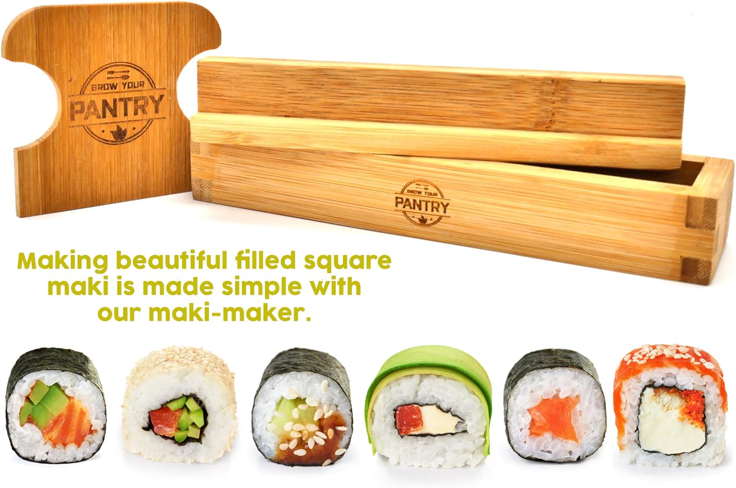 Bamboo Sushi Making Kit with Maki Maker, Sushi Mat, Onigiri Mold Set, Sushi Plate, Chopstick Set, Rice Paddle V7490