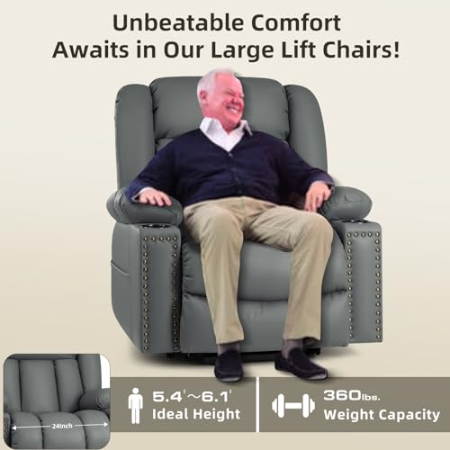 Large Power Lift Recliner Chairs with Heat and Massage Set of 2, Breathable Leather, Dark Brown E106