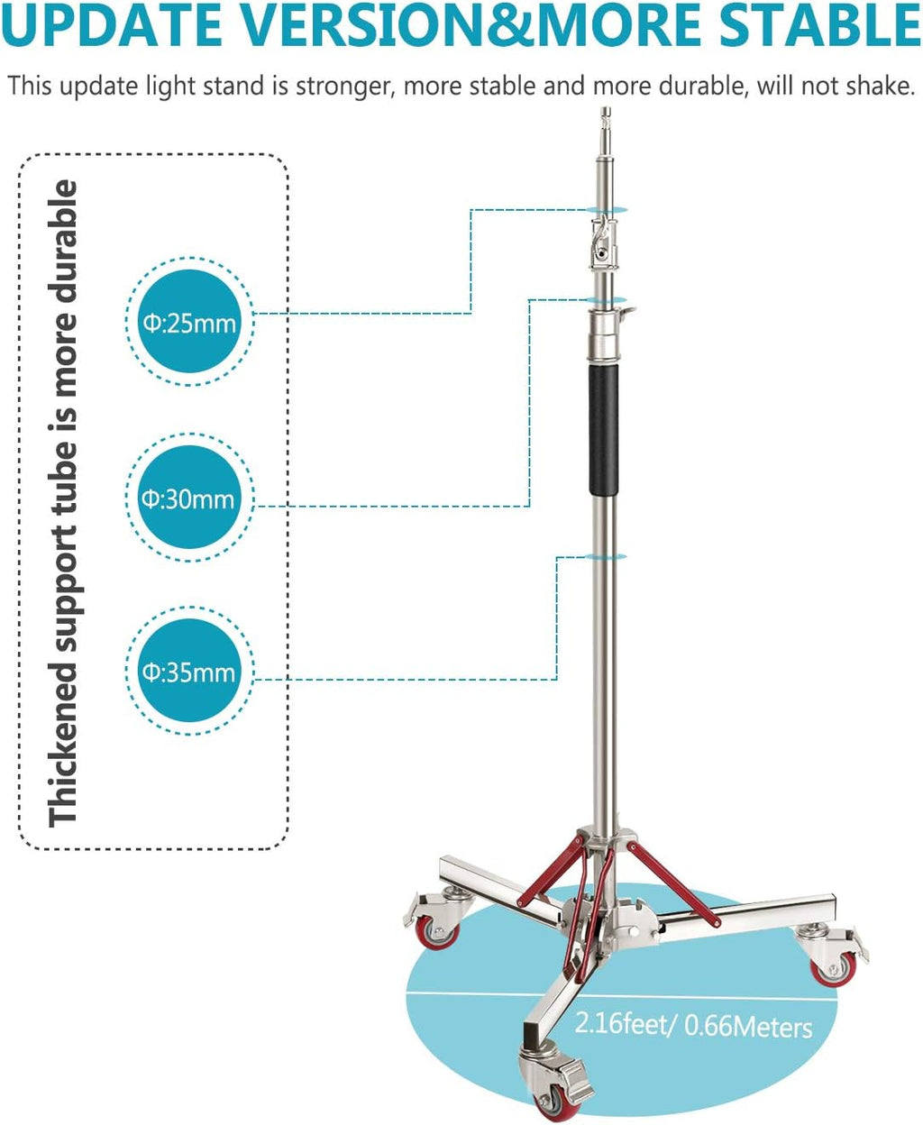Heavy Duty Light Stand with Casters, Adjustable Tripod Stand, 100% Stainless Steel, Max Height: 10ft/305cm Y1320