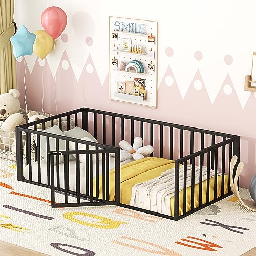 Full Montessori Floor Bed with Door (Black) L720405