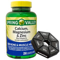 Calcium, Magnesium & Zinc Plus Vitamin D3 Coated Caplets, 250 Count + Weekly Pillbox E855