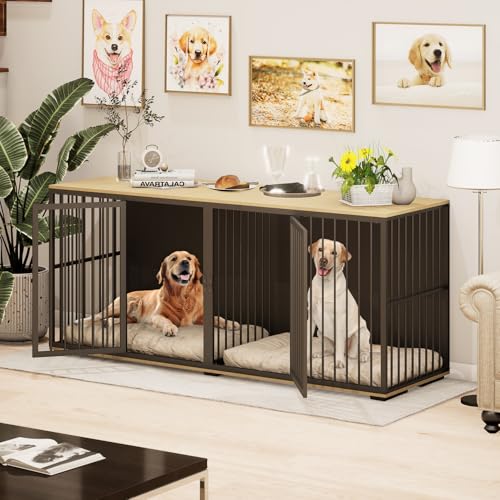 71.6'' Metal Steel Frame Double Dog Kennel with 2 Rooms and Removable Divider Black I111091