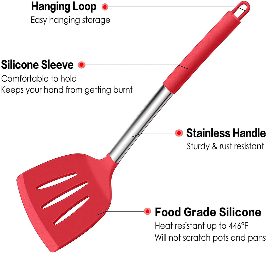 15 Pcs Silicone Non-stick Cooking Utensil Set with Stainless Steel Handle T299955