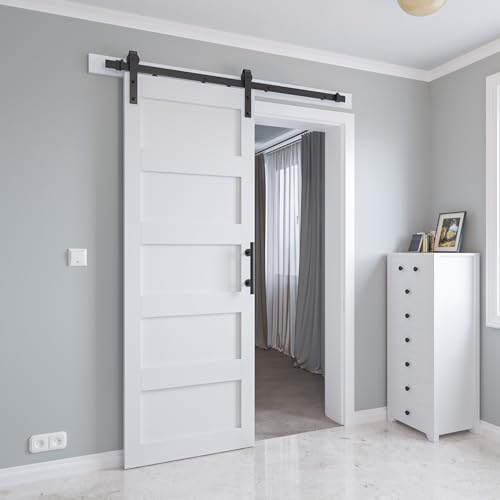 White 5 Panel Sliding Barn Door with 6ft Hardware Kit D306596
