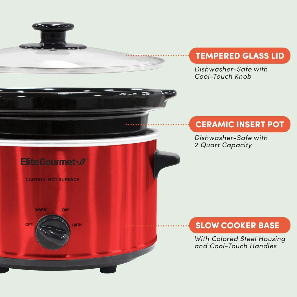 Metallic Red 2 Quart Electric Slow Cooker with Glass Lid N216905