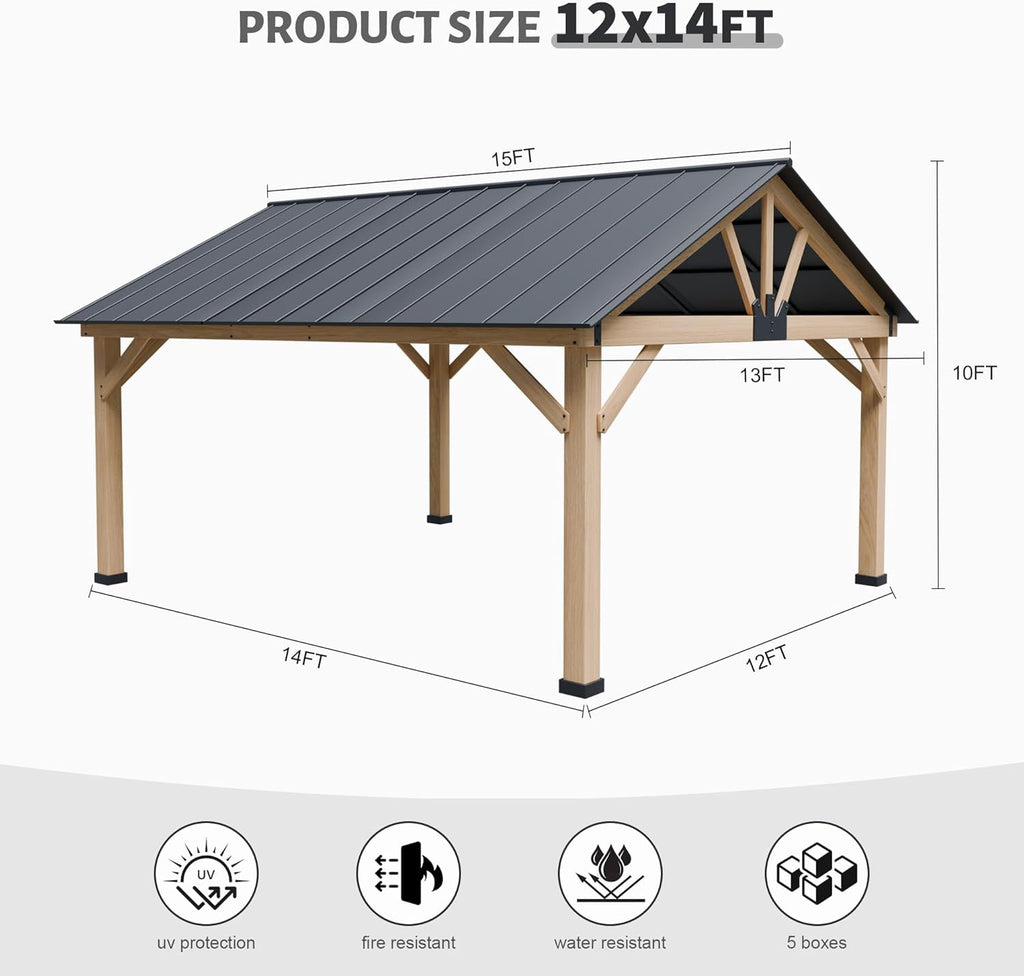 13' x 15' Wood Cedar Gazebo with Galvanized Steel Roof K750603