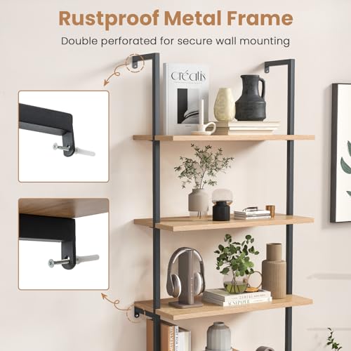 6-Tier Ladder Bookshelf with Cabinet, 71" Tall Wall Mount Shelf Bookcase with Metal Frame & Rattan Cabinet Bottom S776