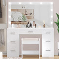 White Vanity Desk with Lighted Mirror and Drawers V85958