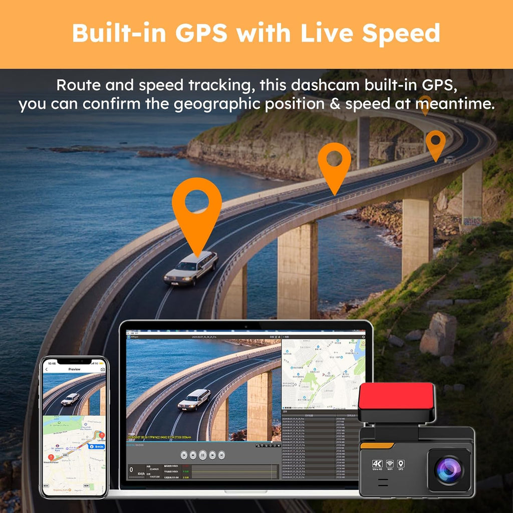 4K Dash Cam Front and Rear with WiFi & GPS D129812
