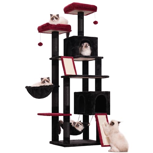 71'' Multi-Level Cat Tower with 2 Scratching Boards 7 Posts, Smoky Gray Z397373