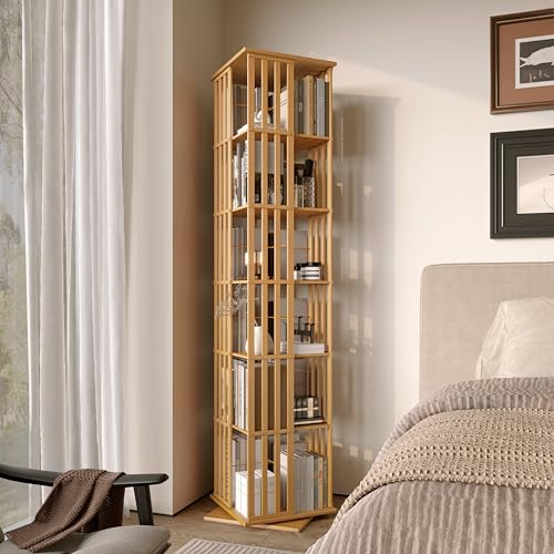 Walnut 6 Tier Bamboo Rotating Bookshelf L7745