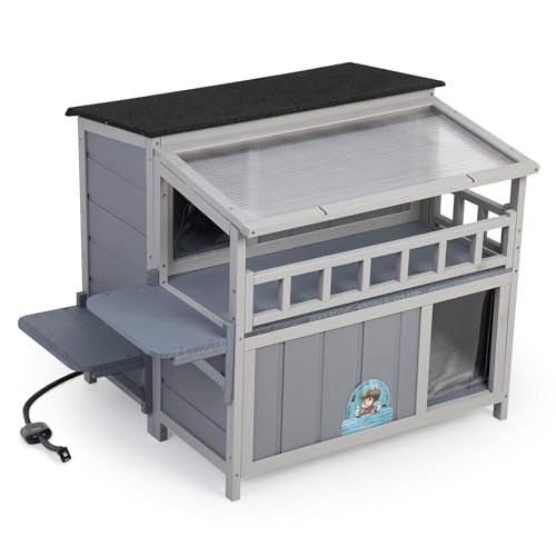 Gray 2-Tier Wood Cat House Q9388