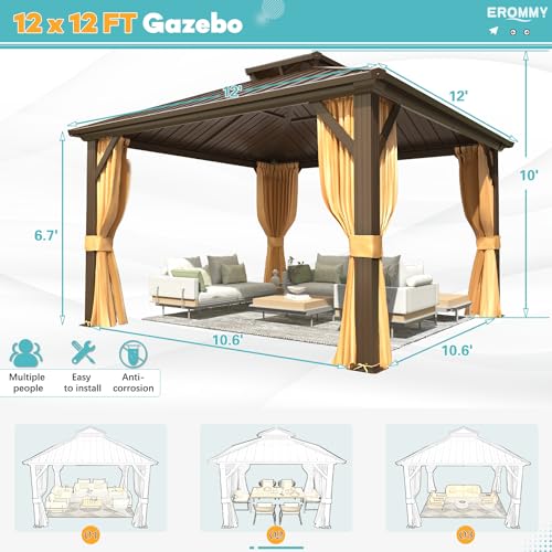 10' x 12' Hardtop Gazebo with Aluminum Frame and Galvanized Steel Double Roof P134