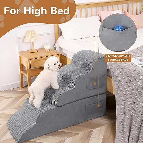5-Steps Foam Dog Stairs with Removable Cover, Grey P941747