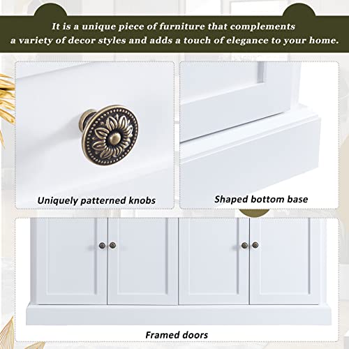 60" White 4-Door Sideboard Buffet with 2 Drawers and Adjustable Shelves S4793