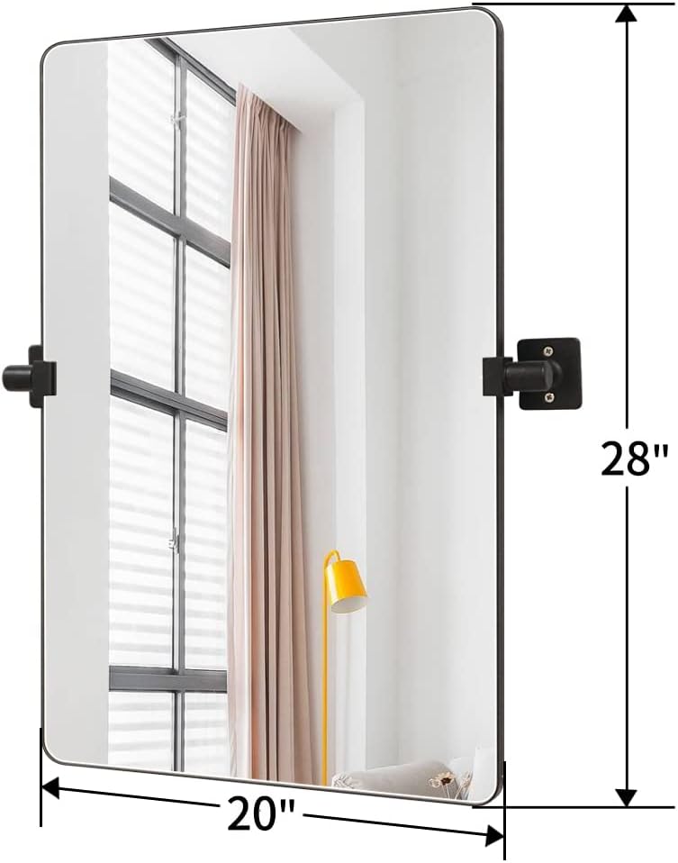 Black Aluminum Alloy Frame Pivot Rectangle Bathroom Mirror W2152