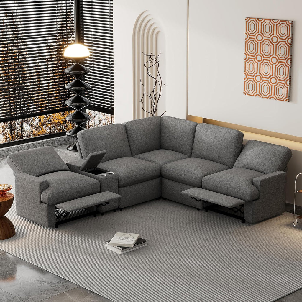 104'' L-shaped Power Recliner Sofa Couch with Storage Box, Cup Holders, USB Ports, Dark Grey Q10858