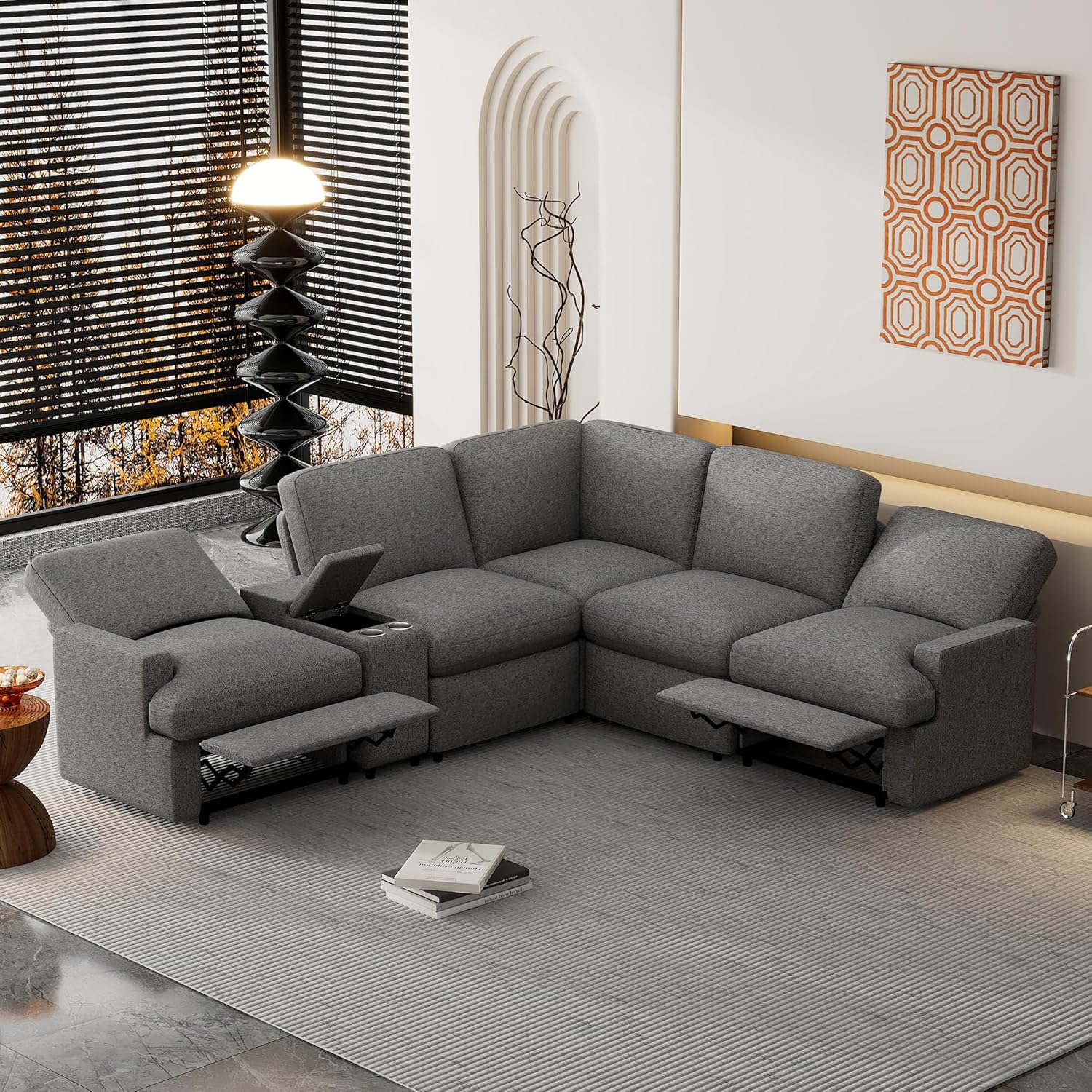 104'' L-shaped Power Recliner Sofa Couch with Storage Box, Cup Holders, USB Ports, Dark Grey Q10858