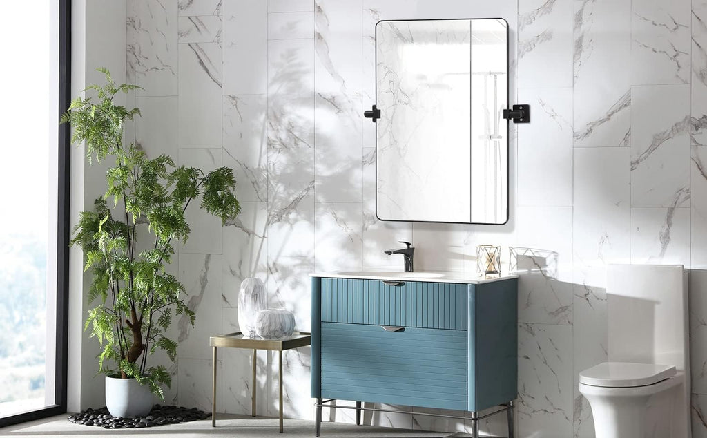 Black Aluminum Alloy Frame Pivot Rectangle Bathroom Mirror W2152